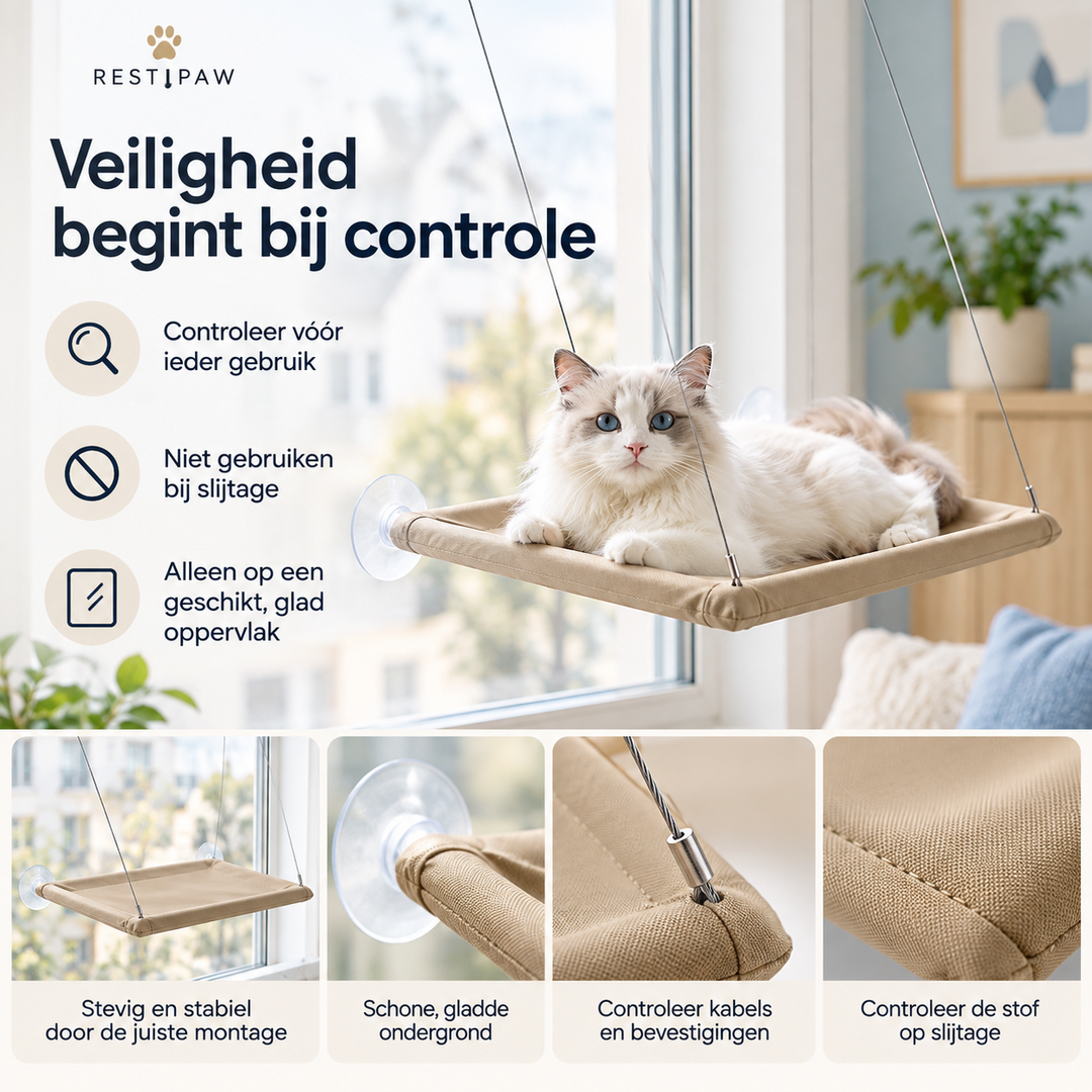Restipaw® Raamhangmat voor katten | Van smalle vensterbank naar favoriete uitzichtplek