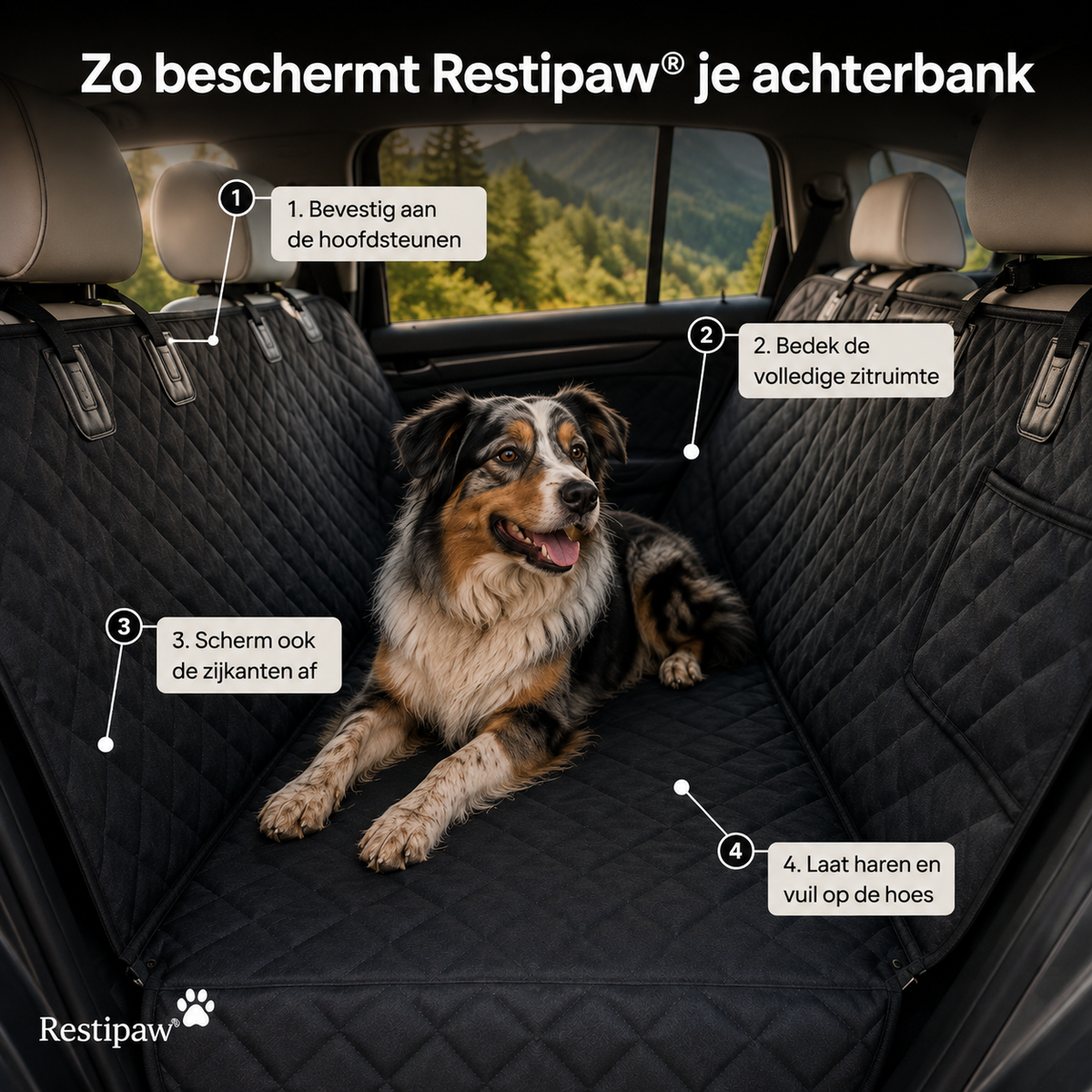 Restipaw® Autobeschermhoes | Bescherm je achterbank tegen haren, modder & natte poten
