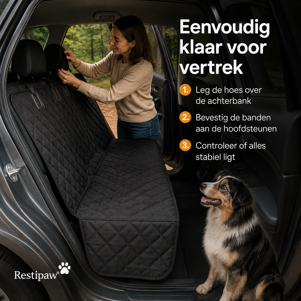 Restipaw® Autobeschermhoes | Bescherm je achterbank tegen haren, modder & natte poten