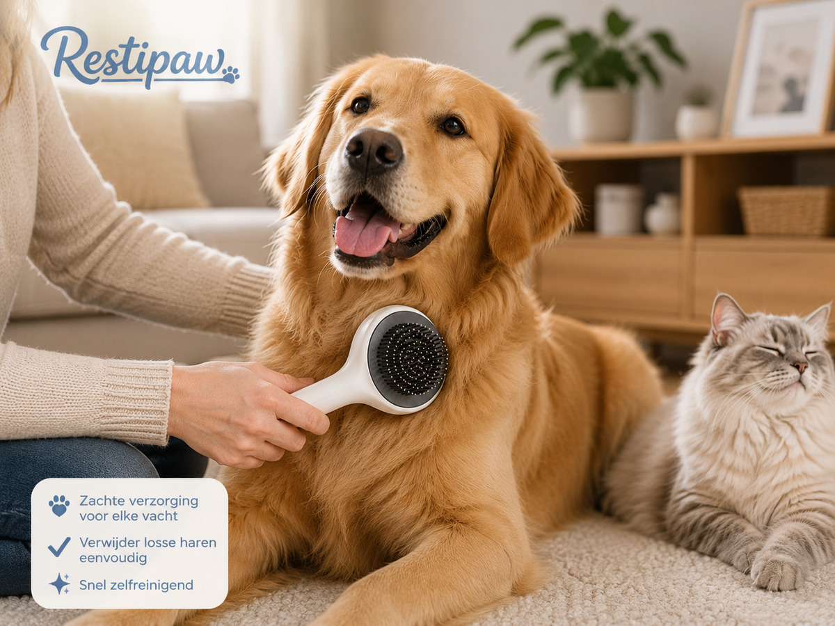 Restipaw® Zelfreinigende Vachtborstel met infrarood licht | Minder losse haren, minder rommel
