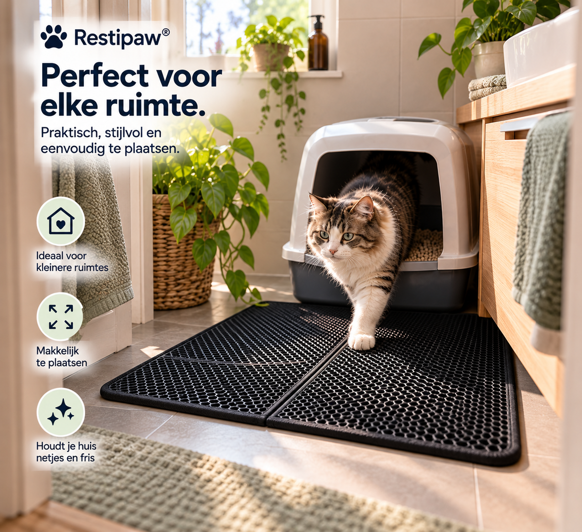 Restipaw® Kattenbakmat | Minder Kattenbakvulling op de Vloer