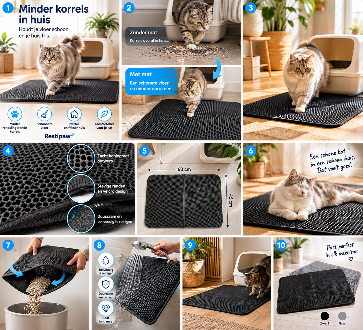 Restipaw® Kattenbakmat | Minder Kattenbakvulling op de Vloer