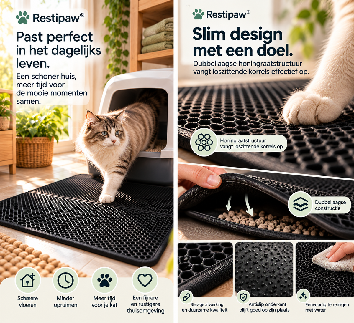Restipaw® Kattenbakmat | Minder Kattenbakvulling op de Vloer