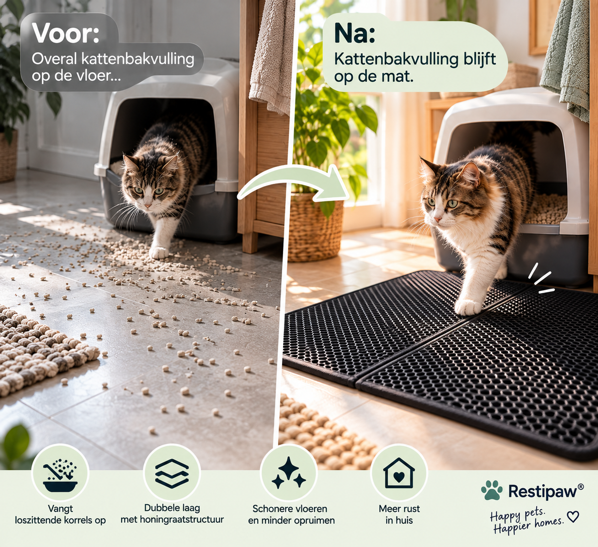 Restipaw® Kattenbakmat | Minder Kattenbakvulling op de Vloer