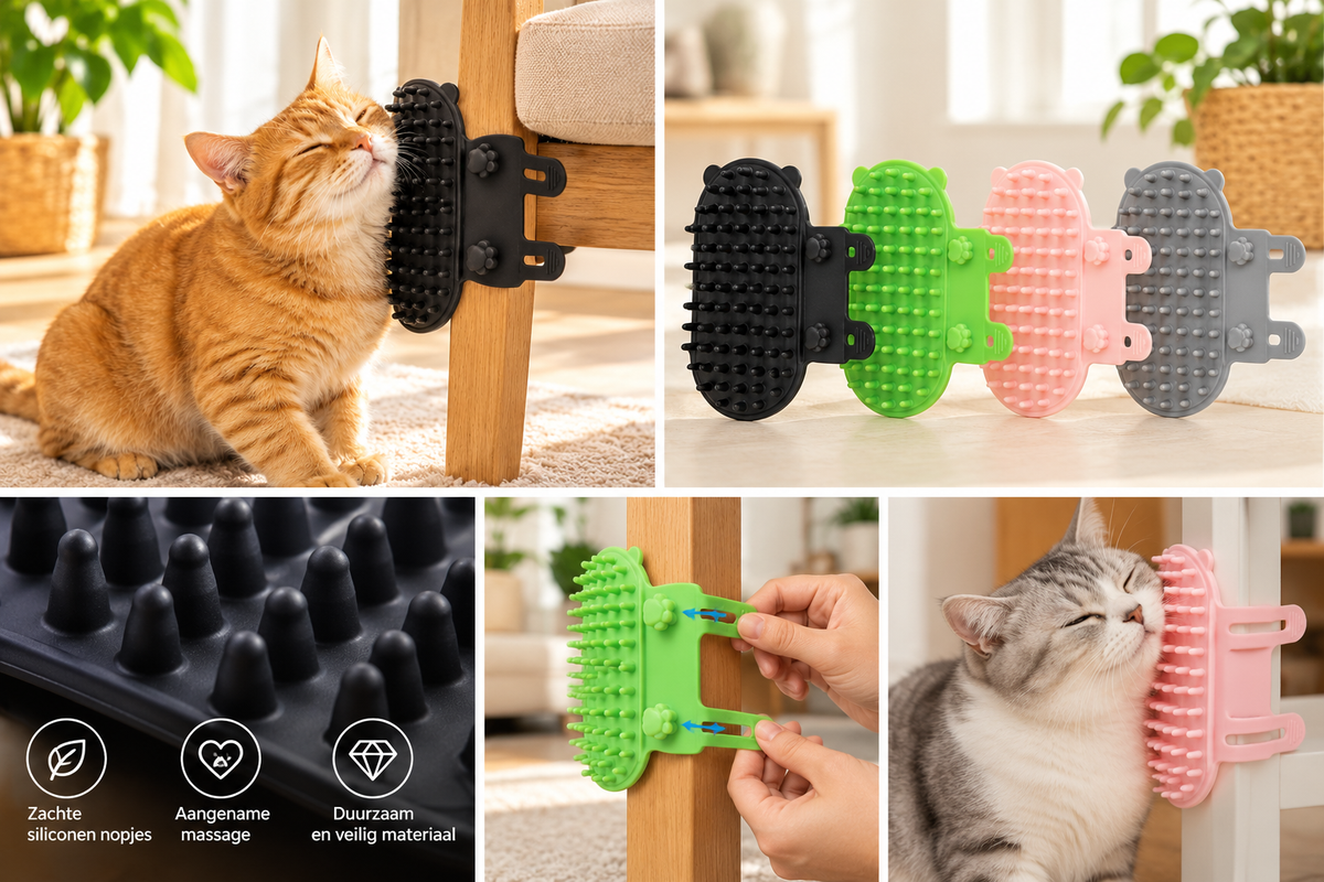 Zelfverzorgende Kattenborstel – Zachte Siliconen Massageborstel | Set van 2